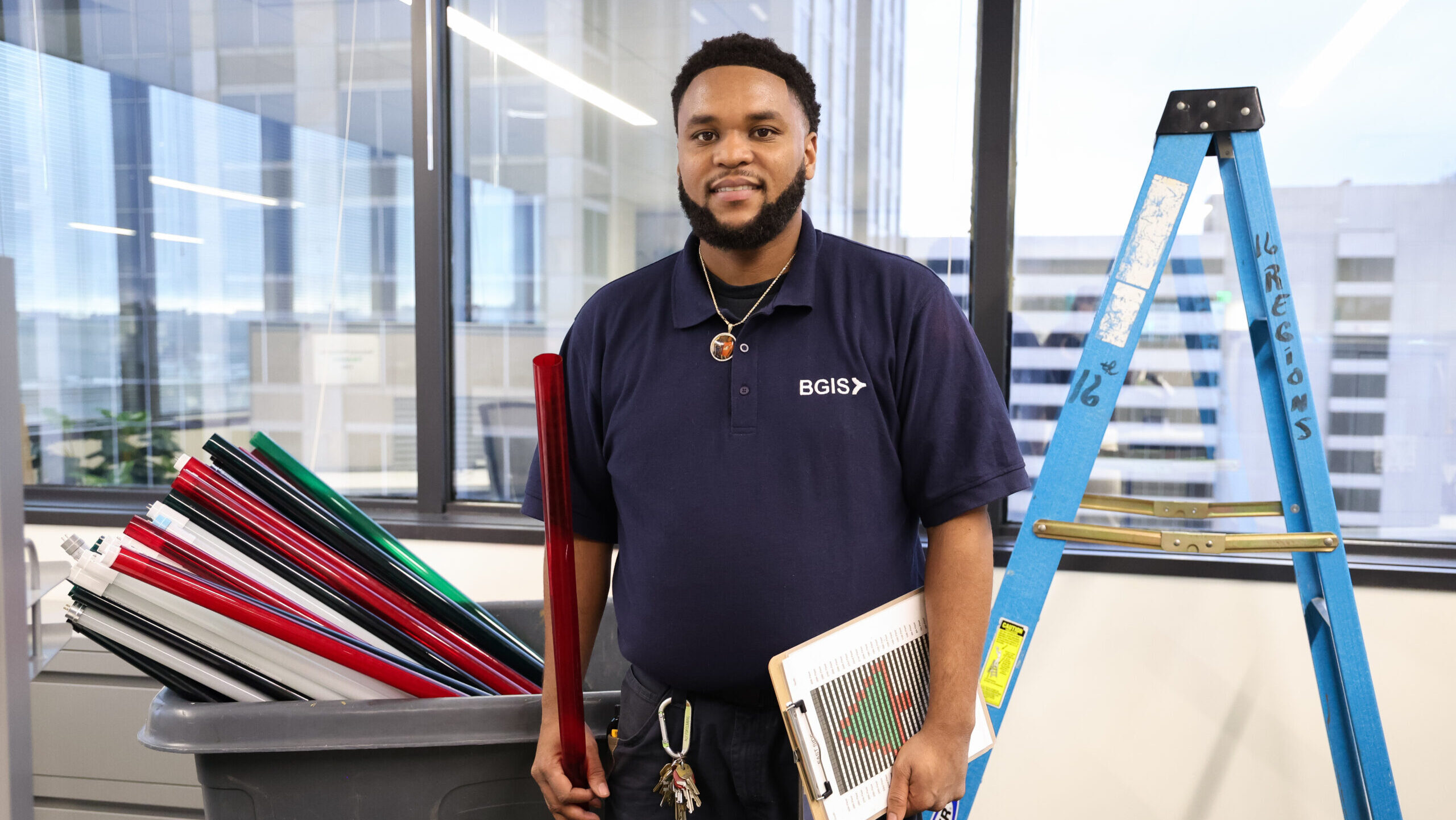 Alexander Newell in front of lights