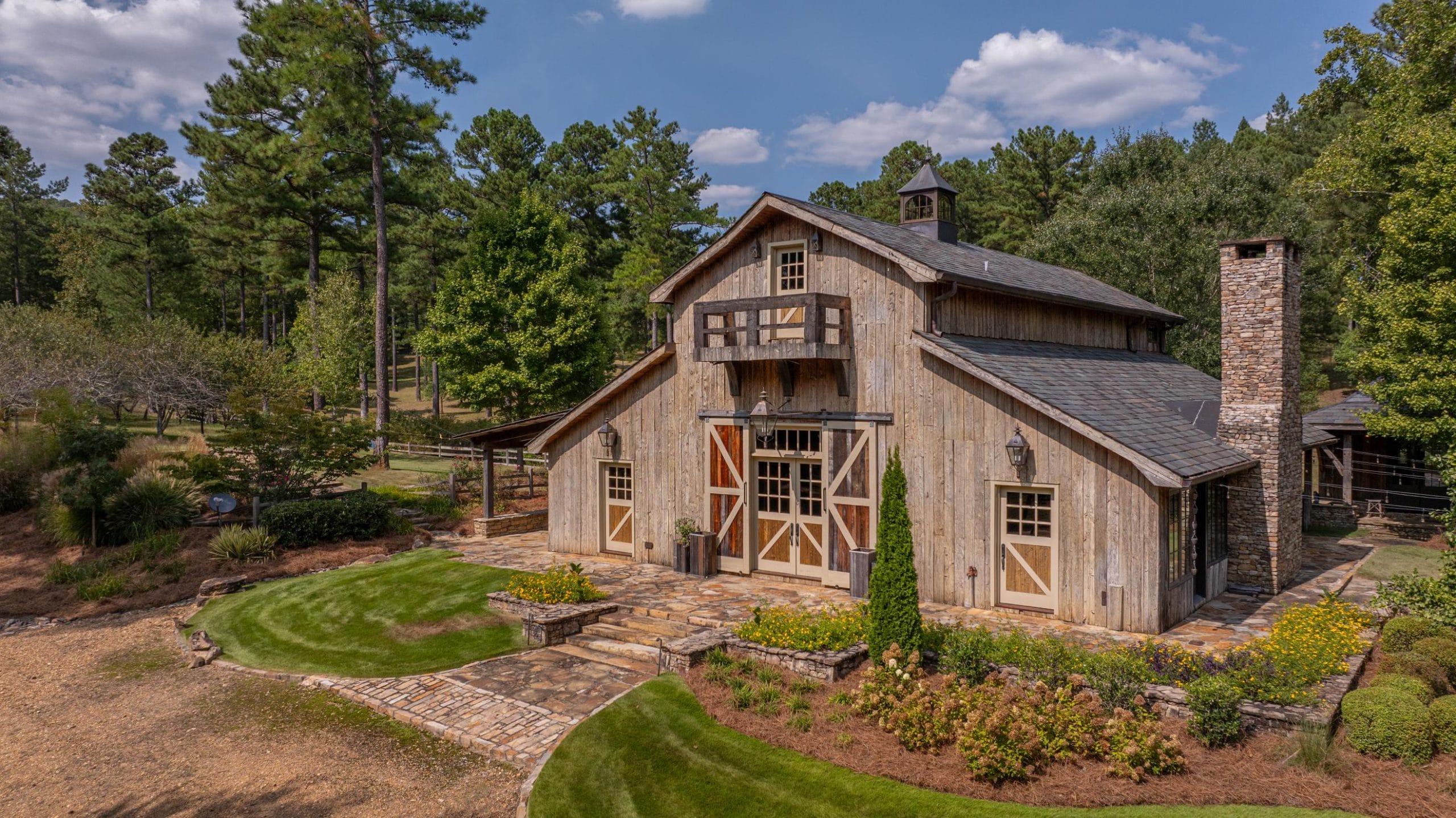 aerial view of farmhouse