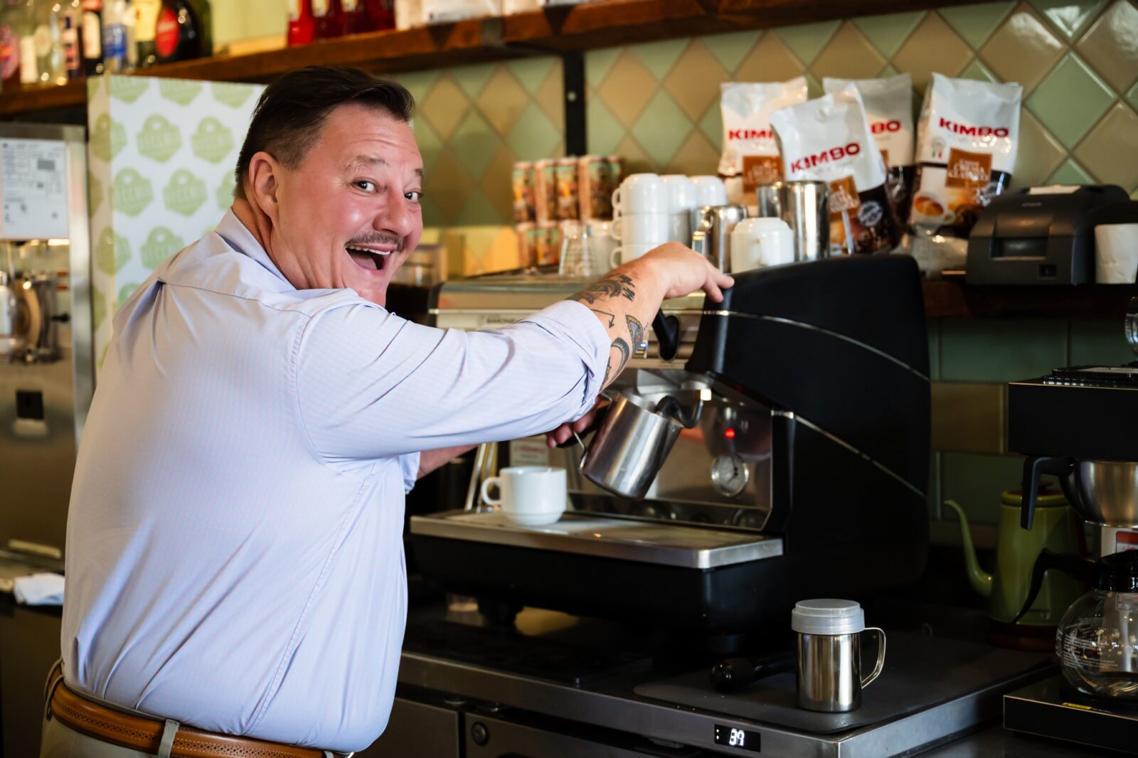 Vecchia owner at espresso machine