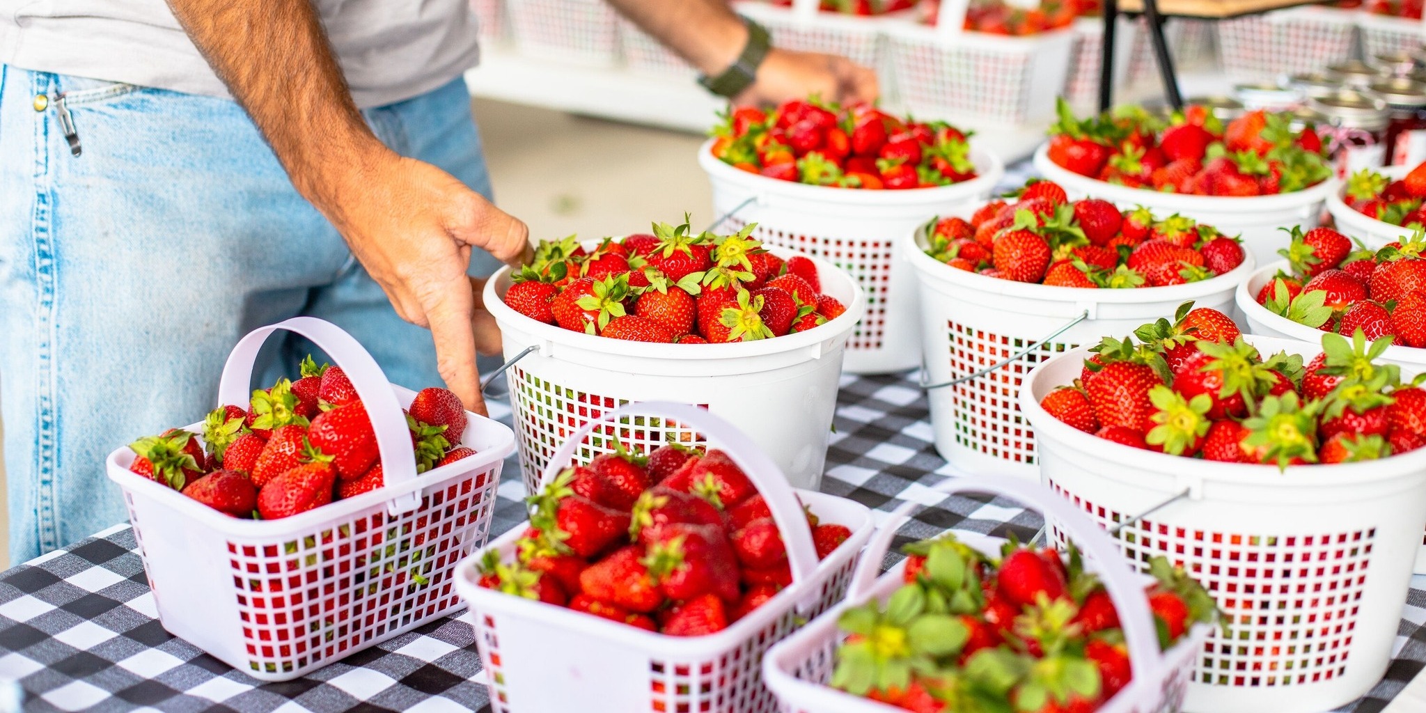 Strawberry baskets on table