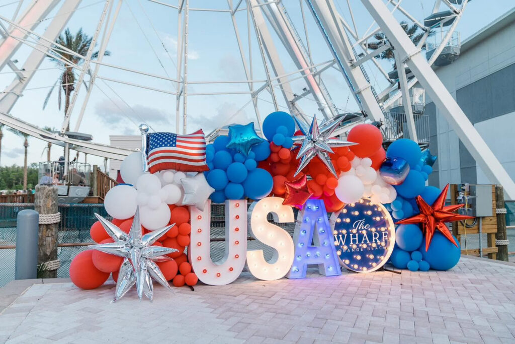 USA sign and balloons at The Wharf