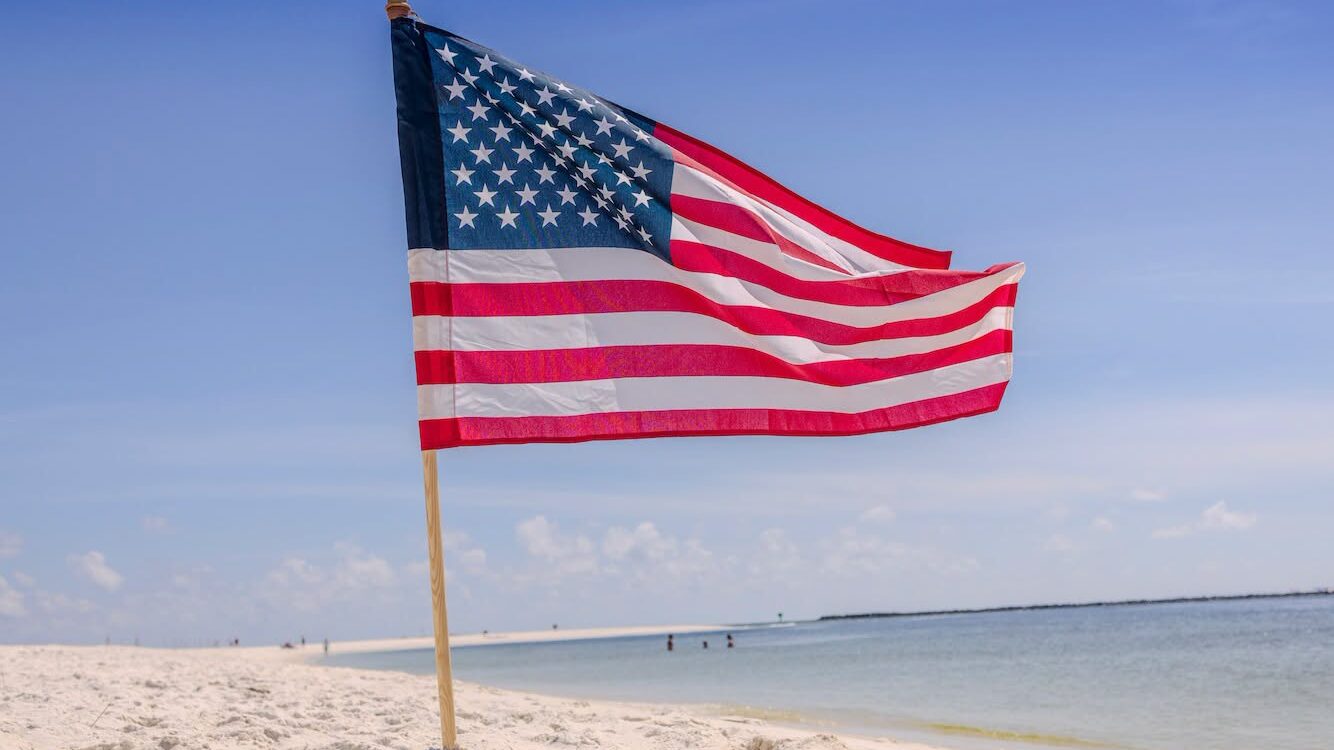 American flag on beach